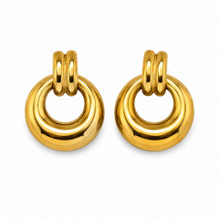 Gold Plated Statement Hoop Earrings Stainless Steel Chunky Circle Jewelry