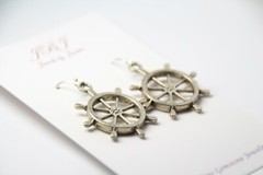 Mariner Earrings Wheel Helm Sailing 925 sterling silver hooks pewter charms