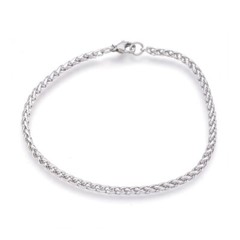 304 Stainless Steel Wheat Chain Bracelet Lobster Silver Color 7.8″ 3mm  A115