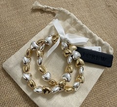 J. Crew Gold and Silver Heart Stretch Bracelet Duo Mixed Metal Hearts New