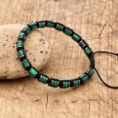 Braided Beaded Bracelet Cuff Band 3x6mm Malachite Hematite Woven Yoga Style 1 Pc