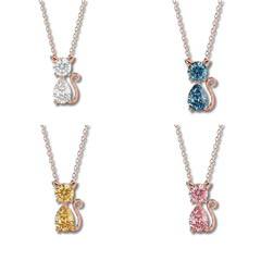 Multi Color Lab Grown Diamond Pendant & chain 14kt solid gold
