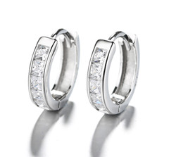 S925 Sterling Silver Square CZ Small Huggie Hoop Earrings 14mm Women Men I32