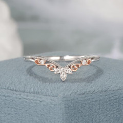 1 Ct Round Simulated Diamond Wedding V-Shape Band Ring 14k Two-Tone Gold Plated
