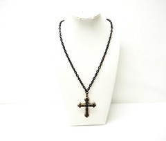 Double Sided Dark Antique Silver Plated Cross Pendant Necklace