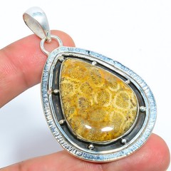 Fossil Coral – Australia Handmade Silver Plated Jewelry Pendant 2.54″ T6