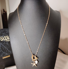 Gold Tone Cable Chain Toggle Necklace Starfish Charm Pendant White Pearl