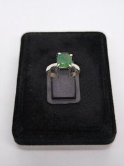 Emerald Cut Sterling Silver Ring-Light Zambia Green Emerald Ring Stone US Size 7