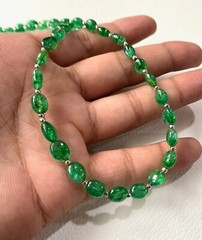 Natural Zambian Emerald Smooth Oval Beads Gemstone Necklace , Beads Gemstone
