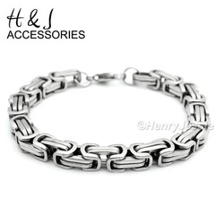 7″-11″MEN 316L Stainless Steel WIDE 9mm Silver Byzantine Box Link Chain Bracelet