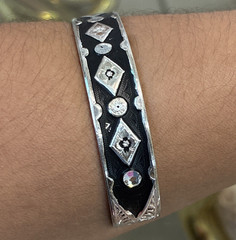 Montana Silversmiths Signed Silver Tone Black Enamel Crystal Cuff 16481