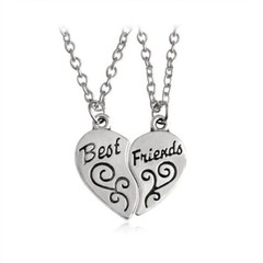 Best Friends Two Necklace Set – Silver – BFF Heart Necklace