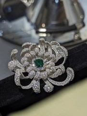 Asscher Cut Lab-Created Emerald Petal Flower Brooch Pin In 14K White Gold Plated