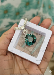 34+ Ct Green Amethyst Color Quartz Stone 18″ Chain German Silver Gemstone
