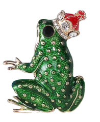 Green Frog Brooch Enamel Rhinestone Animal Crown Pin Gold Nature Jewelry Gift
