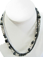 SILVER BLACK GRAY PREMIERE DESIGNS TRIPLE STRAND NECKLACE FASHION DESIGNER