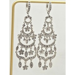 Stunning Rhinestone Chandelier Statement Earrings – Silver Tone