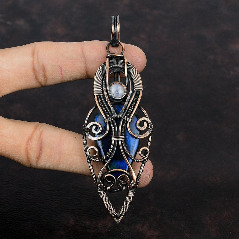 Labradorite Wire Wrapped Pendant Handcrafted Copper Dailywear 4.06″