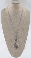 New Ornate Silver Double Pendant 28″ Long Necklace #N2325