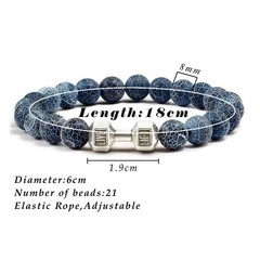Volcanic Stone Bracelet Dumbbell Charm Matte Black White Beads Men Women 1 Pc