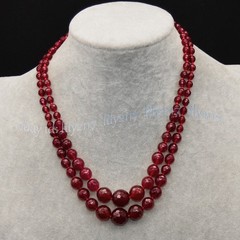2 Rows 6-14mm Faceted Red Garnet Natural Gemstone Round Beads Necklace 17-18”