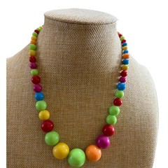 Rainbow Beaded Statement Necklace Multi Color Acrylic Graduated Adjustable