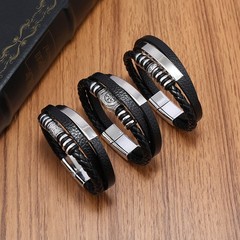 2PC Men’s Leather Bracelet Multilayer Braided Rope Charm Jewelry 21CM
