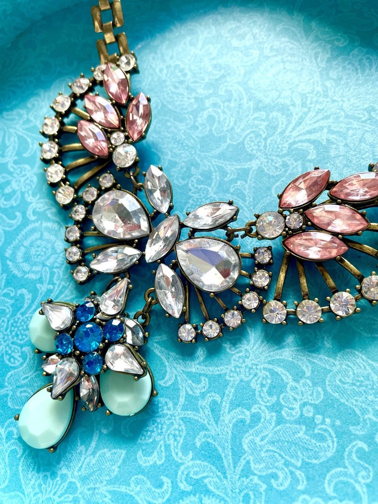 The Limited Multicolor Rhinestone Bib Statement Necklace Gold-Toned
