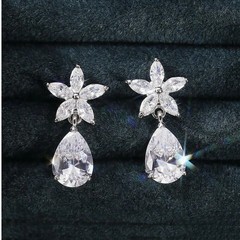 Drop Dangle Women Earrings 4 Ct Pear Cut Diamond Simulated 14K White Gold Finish