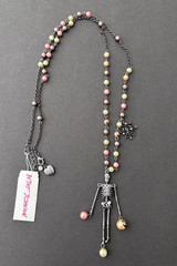 Betsey Johnson Skeleton Halloween Necklace Long Web Faux Pearl Gun Metal Pumpkin