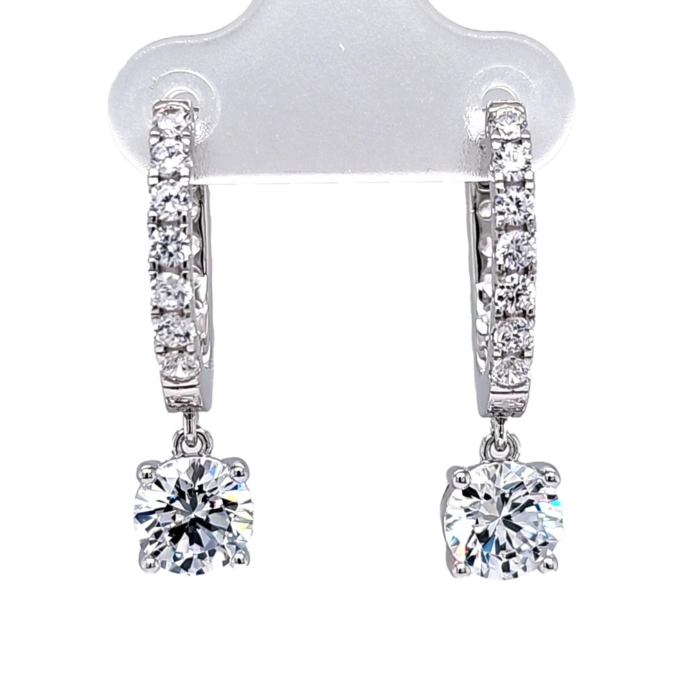 Elegant Drop Hoops Earrings with Round-Cut Simulated Diamond Dangle – 2.5 CTW CZ