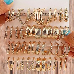 24pair Women’s Geometric C-Shape Wave TwistedEarrings Set – Fashion Jewelry