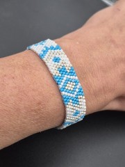 Beautiful white, silver & blue Indian style handmade bead bracelet