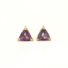 Color Changing Alexandrite Trillion Stud Earrings Gold Fill Solid Silver Jewelry