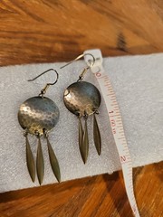 Hammered Silver Style Dangle Earrings Western Mexican Native American Look