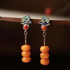Amber Cloud Earrings Enamel Tassel Drop Dangle Chinese Style Vintage Jewelry