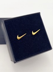Nike Swoosh Gold – Plated Metal Stud Earrings, Pair, For Men or Women