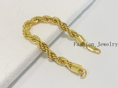 18K Yellow Gold Stamped Diamond Cut Rope Chain Bracelet 10.5mm 7.5INCH Men Women