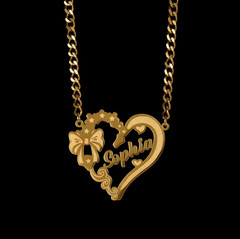 Custom Name Heart Ribbon Shape Necklace Pendant Jewelry Love Gift Cuban Chain