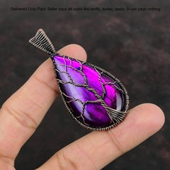 Copper Natural Pink Fire Labradorite Wire Wrapped Tree Of Life Pendant Jewelry
