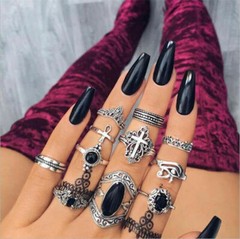 Boho Antique Tibetan Silver Vintage Style 11 Pieces Whole Set Ring Size 3 – 7.5