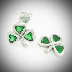 Emerald Shamrock Post Earrings in SOLID Sterling Silver – NEW!