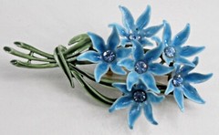 Base Metal Flowers Bouquet Brooch Pin Blue Green White Enamel Fashion Jewelry