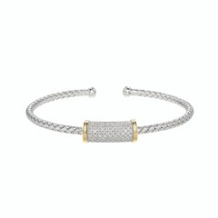 6.75″ Rhodium & Gold-Plated Cuff Bracelet CZ Cylinder Accent Charles Garnier