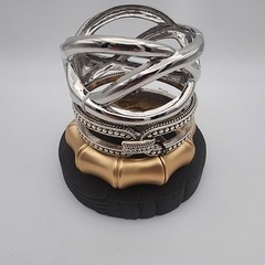 NWT Statement Hinged Cuff Bracelet Lot 3pc Silver & Gold Tone Bamboo Set