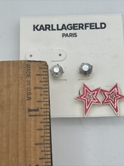 Karl Lagerfeld Paris Post & Stud Earrings, Gold Tone, Pink Stars, 2-Pair Set
