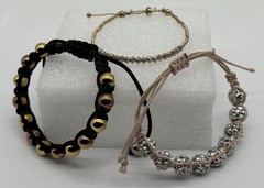 Lot of Three Bracelets Shamballa Slider Macrame Bolo-Style Adjustable Not Signed