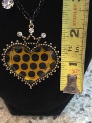 Betsey Johnson Gold & Black Tone Heart & Crown Necklace With Rhinestones 34″