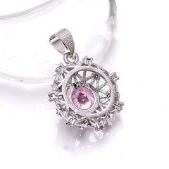 Pink Sapphire – Simulated & CZ Gemstone 925 Sterling Silver Pendant 1.00″ P7863