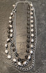 Talbots Silvertone Multi Strand Faux Pearl & Faceted Bead Necklace 18-21″